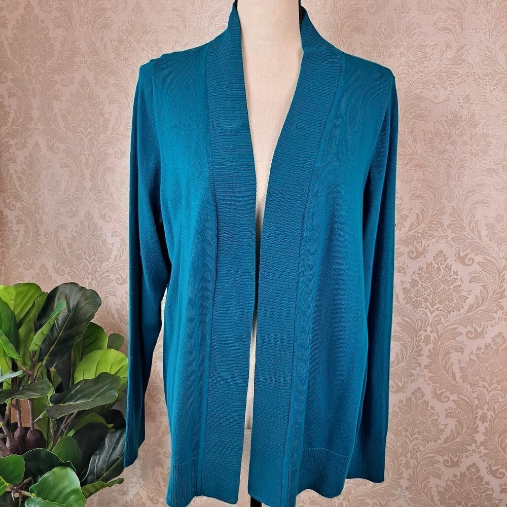 Worthington Woman Size 1X Turquoise Open Front Cardigan Long Sleeve NWT